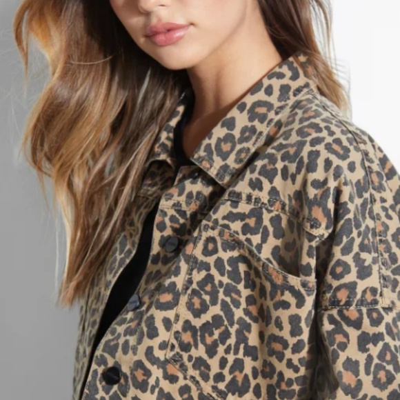 Guess Jackets & Blazers - LEOPARD CROPPED DENIM JACKET